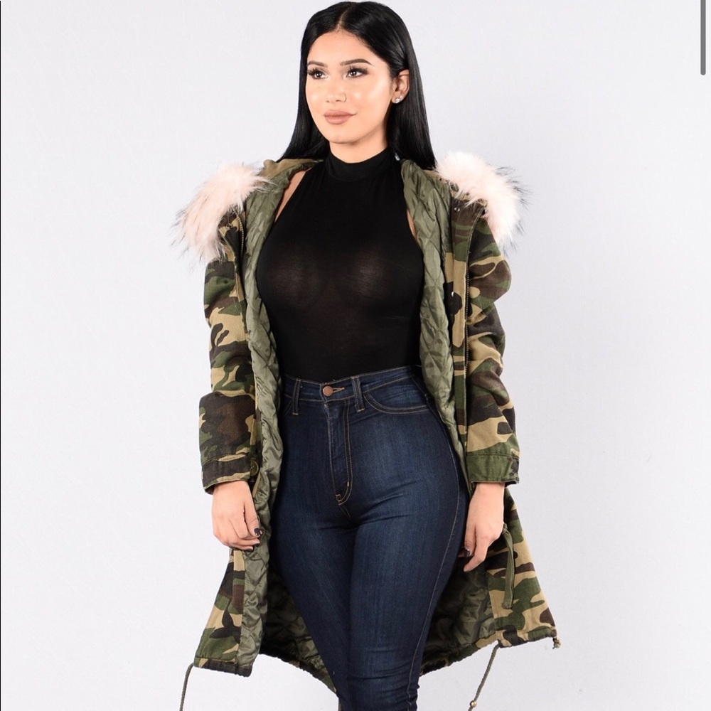 Camo pink faux fur jacket